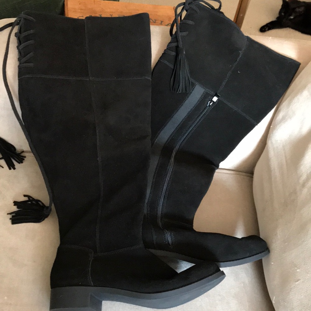 Genuine suede wide calf over the knee boots.